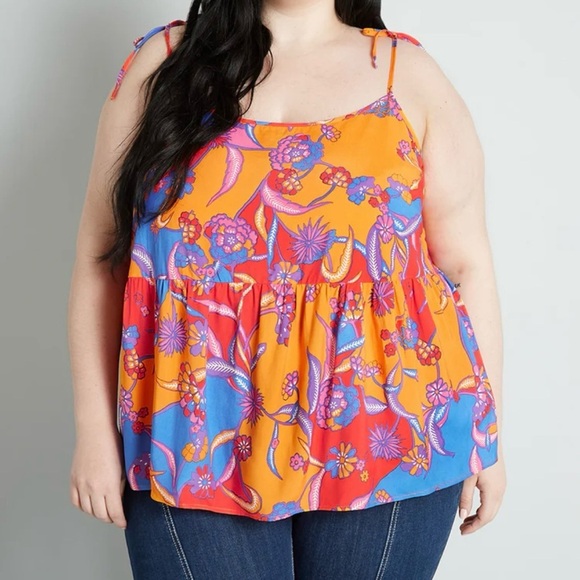 ModCloth Size 1X Orange Bohemia Bound Peplum Camo Tank Top Boho Summer - Picture 1 of 9